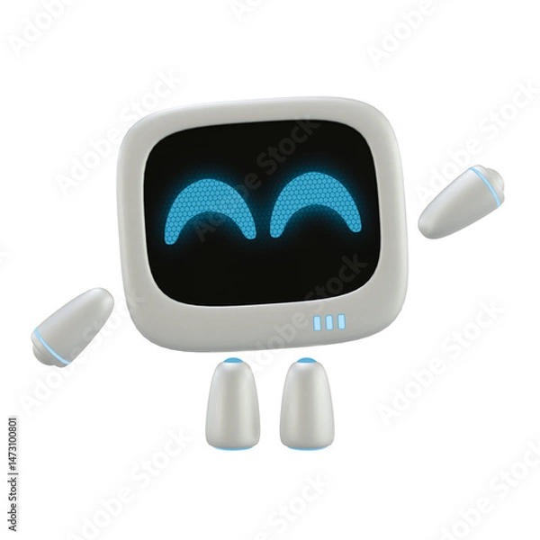 Fototapeta Cute robot 3D character with a say hi gesture. 3D render.