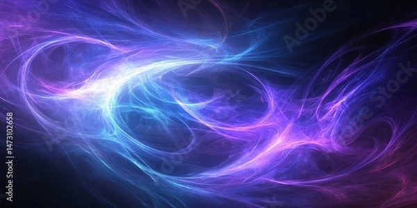 Obraz Abstract blue and purple swirl energy background with fractal light texture and dynamic motion. Vivid fluid digital concept art.