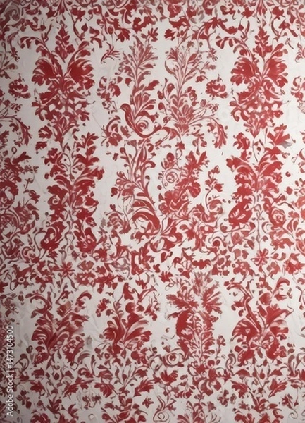 Obraz Crimson flock wallpaper, intricate damask detail, retro white backdrop , red, graphic