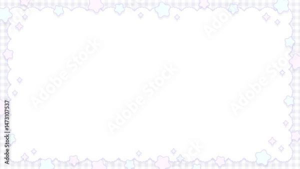 Fototapeta ふわふわな雲と星のメルヘンな横長のフレーム背景