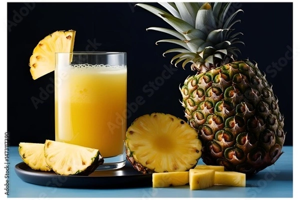 Fototapeta pineapple juice glass isolated on solid background