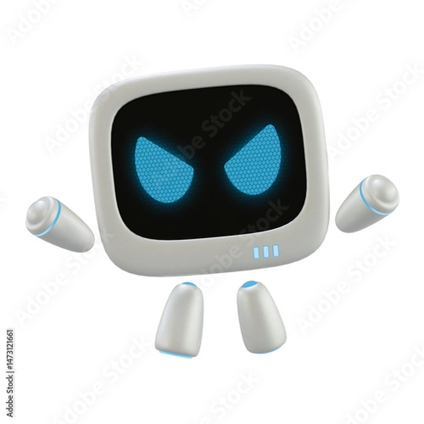 Fototapeta Cute robot 3D character with a angry gesture. 3D render.