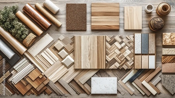 Fototapeta Elegant Interior Design Material Presentation Featuring Wooden and Stone Samples