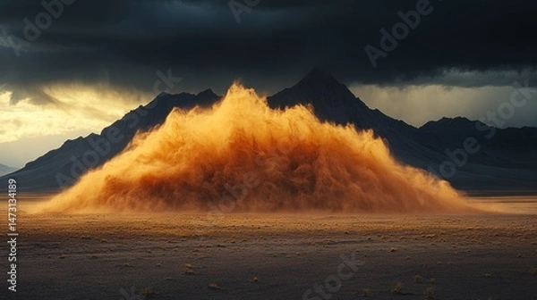 Fototapeta Dramatic desert landscape with a colossal sand cloud.