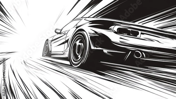 Fototapeta High-Speed Sport Car: A Dynamic Black and White Illustration