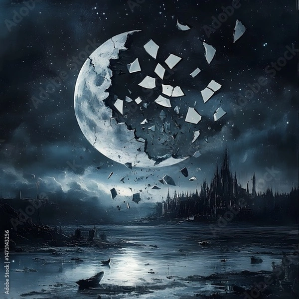 Obraz Shattered Moon over a Gothic City