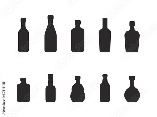 Fototapeta 様々なボトルのシルエットアイコン