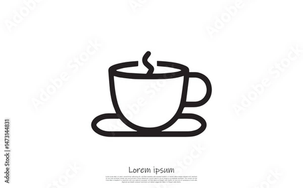 Obraz Black coffee cup silhouette steaming on saucer icon transparent background