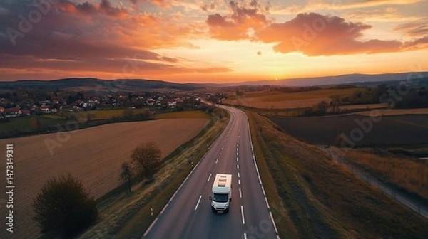 Fototapeta Van Life Adventure, Capturing the Golden Hour Journey on the Open Road