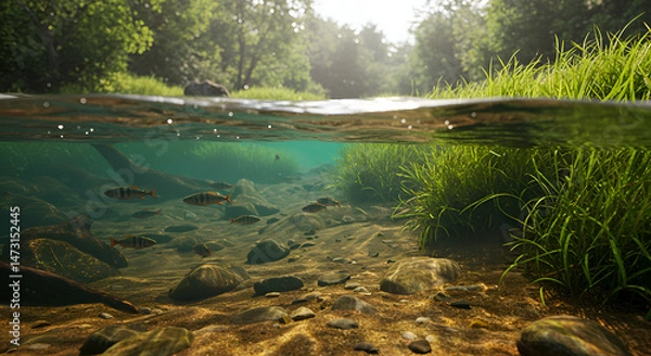 Fototapeta Tranquil stream teeming with fish