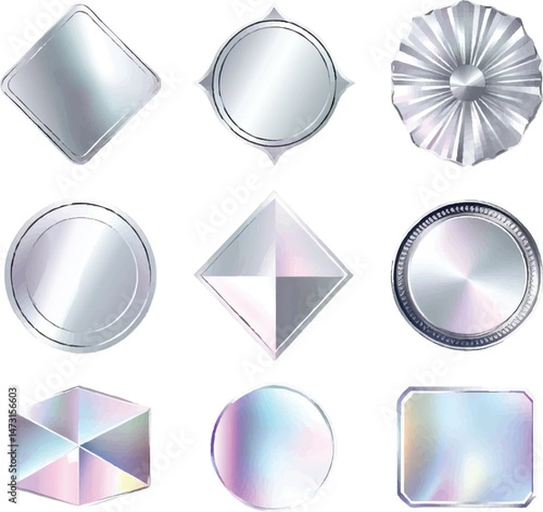 Fototapeta Shiny Metallic Shapes Collection, Vector Illustration Isolated on White Background