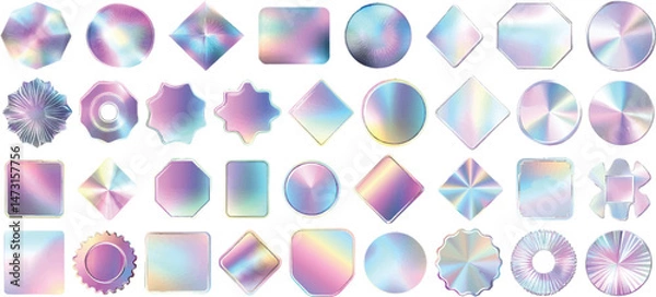 Fototapeta Holographic Shapes Vector Set, Isolated on White Background