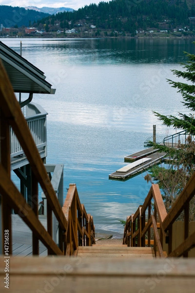 Fototapeta Steeps steps to the beach front on lake Coeur d'Alene