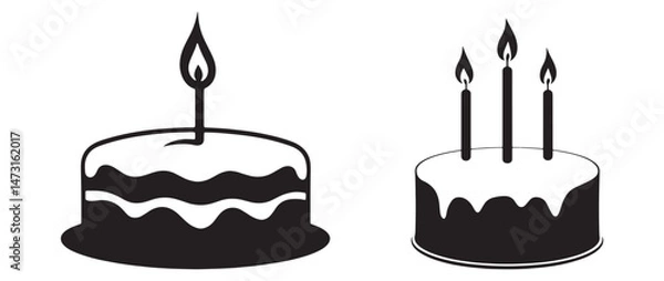 Obraz Birthday cake line art silhouette vector.