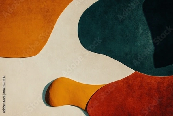 Obraz Abstract modern colorful wall with minimalist design elements and textured background featuring organic geometric shapes in bold hues.