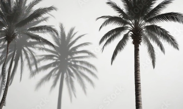 Fototapeta Deep, textured palm shadow against bright white, bright, summer