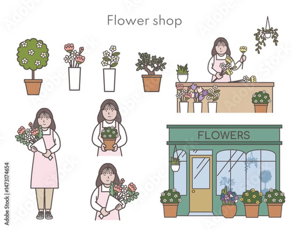 Obraz 花屋のイラストセット