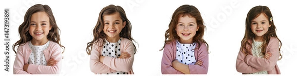 Fototapeta Four charming Caucasian girls smiling with folded arms pose on transparent background