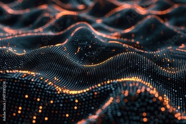 Fototapeta Abstract neon blue cyber binary flowing background