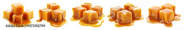 Fototapeta PNG Gooey caramel cubes melting deliciously, transparent background