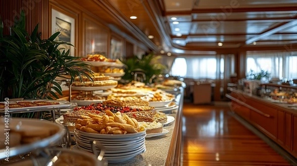 Fototapeta Luxurious buffet breakfast spread on a cruise ship