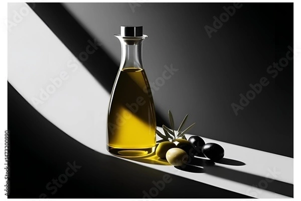 Fototapeta olive oil and olives isolated on solid background