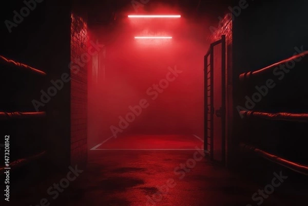 Fototapeta Futuristic red lit interior concept