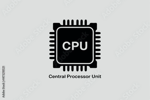 Fototapeta Simple black cpu central processor unit icon isolated on a light gray background