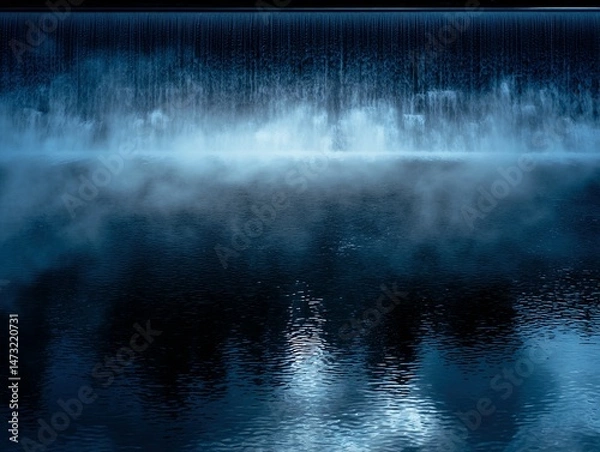 Fototapeta Dark, misty reflection of a water feature on a still river.