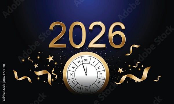 Fototapeta 2026 Happy New Year Background Design. Greeting Card, Banner, Poster. Vector Illustration.
