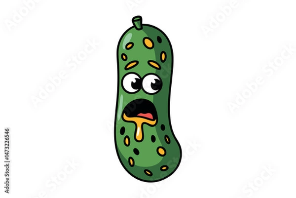 Fototapeta Cartoon pickle character expressing surprise or shock with open mouth and funny expression