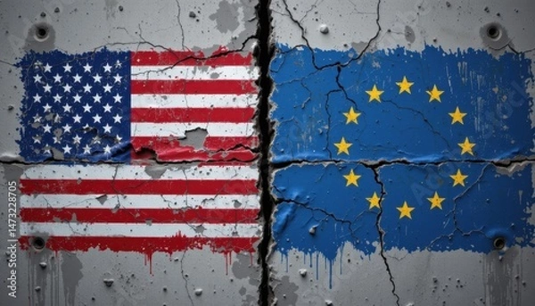 Obraz Conflict and cooperation between the usa and europe political landscape global relations cracked wall conceptual art