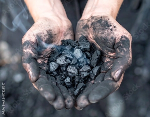 Obraz Soiled hands cradle smoking coal