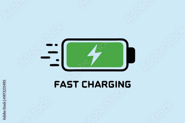 Fototapeta A simple illustration representing fast charging of a battery with lightning bolt symbol