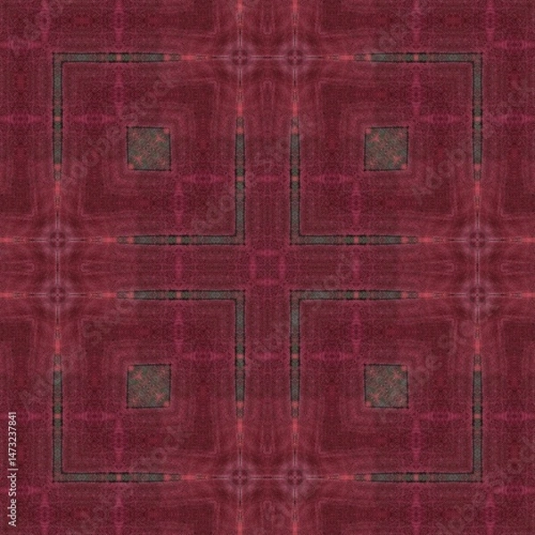 Fototapeta Traditional design with phulkari kalamkari motifs from Pakistan and Indian culture. Geometric ethnic floral pattern for carpet dupatta batik embroidery. Panjabi Digital print as boho Aztec texture art
