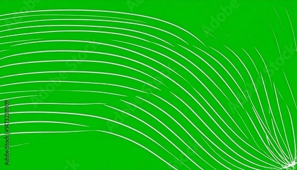 Fototapeta Green background with curved white lines converging at a point, creating a dynamic abstract pattern