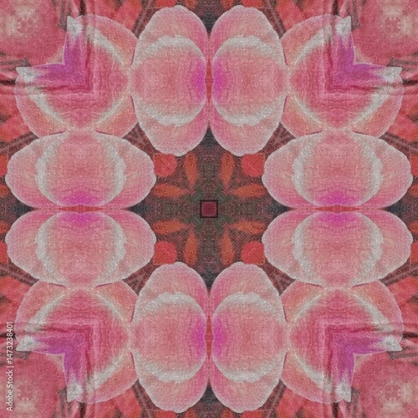Fototapeta Traditional design with phulkari kalamkari motifs from Pakistan and Indian culture. Geometric ethnic floral pattern for carpet dupatta batik embroidery. Panjabi Digital print as boho Aztec texture art