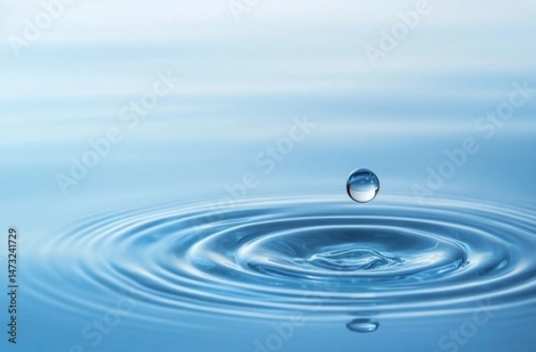 Fototapeta Water droplet impacting a placid surface, creating ripples (1)