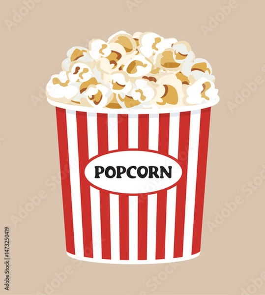 Fototapeta Popcorn in striped bucket fast food for watching cinema.