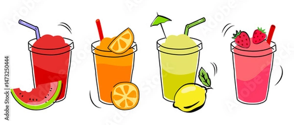 Fototapeta Summer smoothies in glasses on white background.