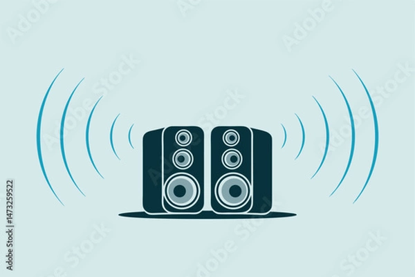 Fototapeta Two vector speakers broadcasting sound waves audio music technology illustration design