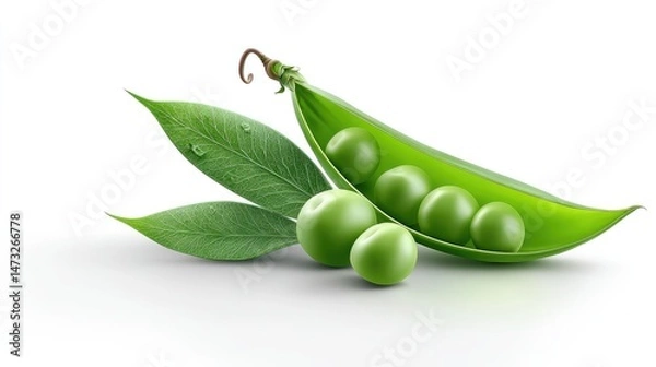 Obraz Realistic Peas on Plan white Background