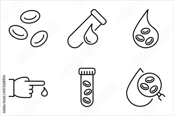Fototapeta Hematology line icon set. Blood cells, Pictogram for web design, vector illustration on white background