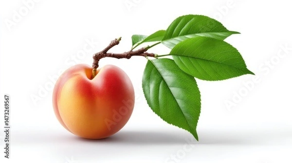 Obraz Realistic Peach Fruit on Plan white Background