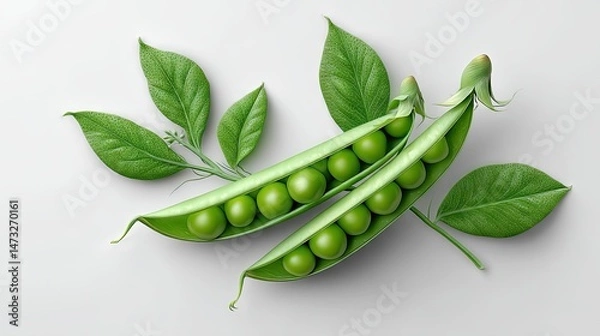 Obraz Realistic Peas on Plan white Background