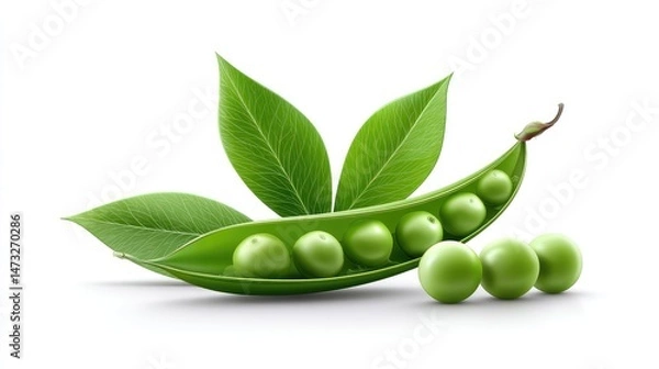 Obraz Realistic Peas on Plan white Background