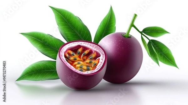 Obraz Realistic Passion Fruit on Plan white Background