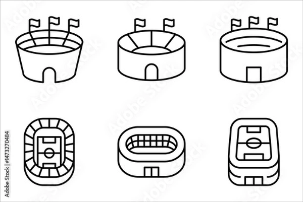 Fototapeta Sports stadium line icon set. Arena with flag sign. vector illustration on white background