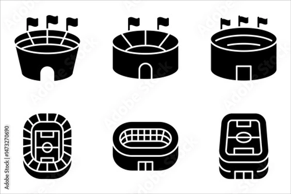 Fototapeta Sports stadium line icon set. Arena with flag sign. vector illustration on white background
