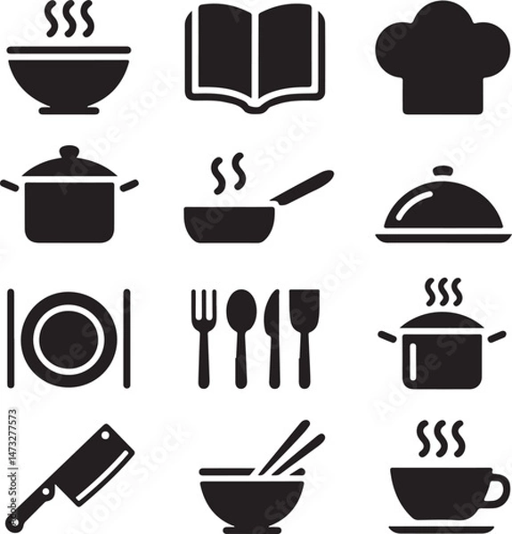 Fototapeta Kitchen Utensil Icons: A set of neatly arranged icons depicting various kitchen utensils. Perfect for culinary projects, cooking-related designs.